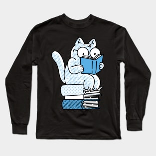 CatSitting On Books And Reading Cat Reading Book For Book Lover Cat Lover Long Sleeve T-Shirt